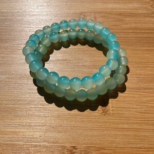 Hand Crafted Aqua Blue-Green Beaded Stretch Bracelet